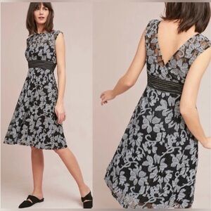 Anthropologie ett:twa Women’s Sommer Floral Lace Gingham Black White Dress Sz 4